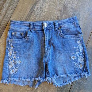 New Max Light Wash Blue Denim Cut Off shorts with Embroider Jewel Flowers, Sz 8
